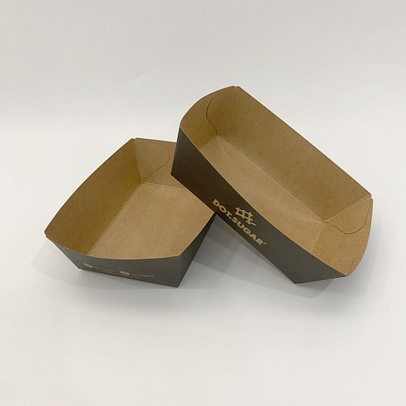 Boat Shape Food Paper Trays Eco Friendly Biodegradable Takeaway Kraft Packaging