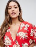 custom make V neck tie waist floral jumpsuit for girls