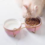 Ceramic Double Bowl Water Bowl High Foot Cat Food Bowl Drinking Bowl Pet Bowl