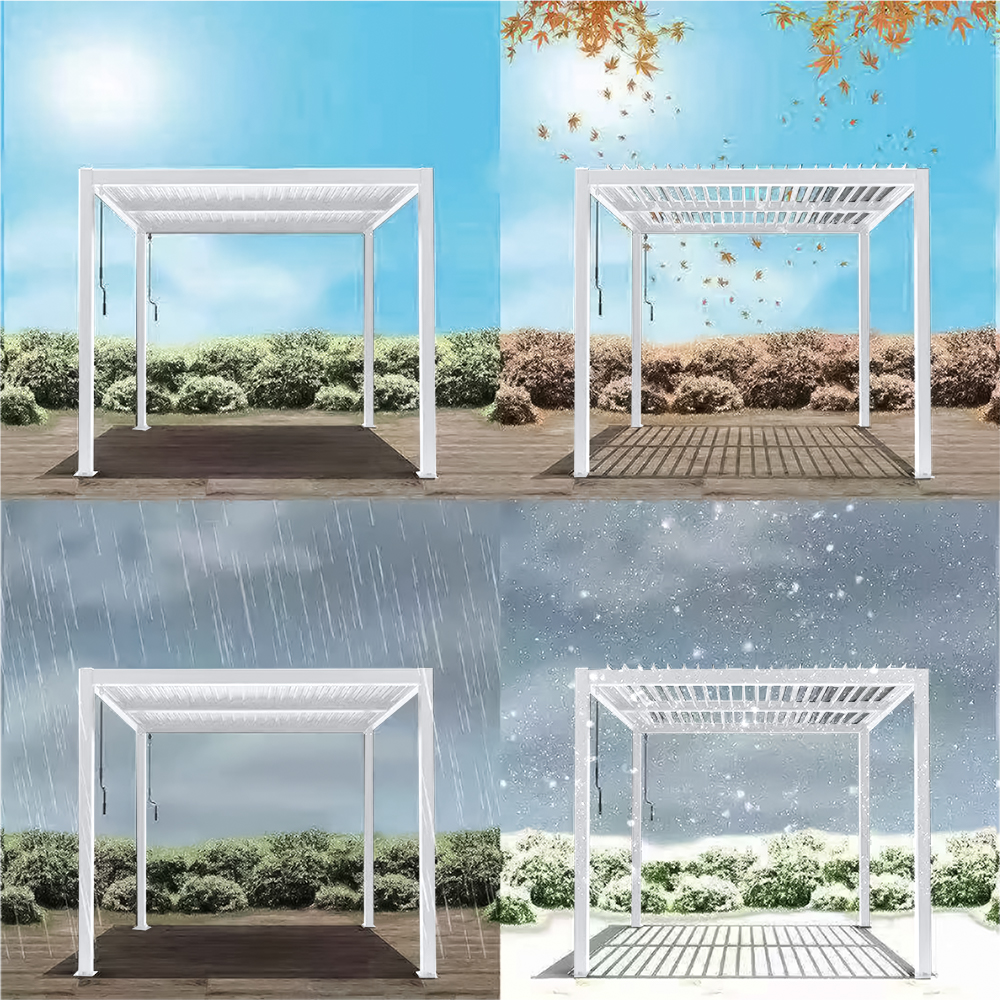 151kg Modern Outdoor Pergola with Bioclimatic Louver Roof and Screen from AJUNION
