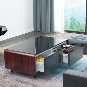 Living Room Furniture Coffee Table with Fridge Drawer and Tempered Glass Touch