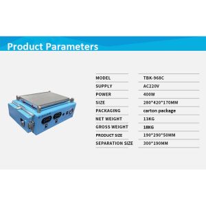 TBK968C 10inchplate heating separate machine built-in mini debubbler with wire