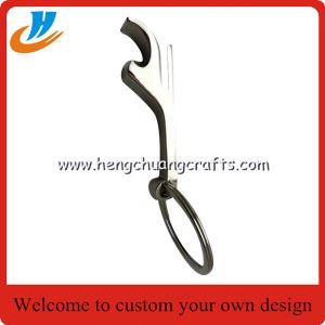 China Bottle opener silver keychains,metal keychains with 32mm metal ring factory