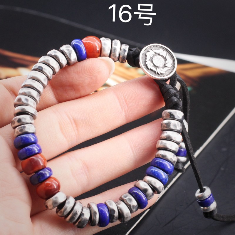 Original Vintage Silver Jewelry, Silver Beads, Fashionable Bracelets For Men Original Handmade 925 Sterling Silver Bracelets, Natural Red Turquoise,