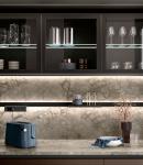 Blue UV Kitchen Cabinet Customized Modern UV Kitchen System L Shaped