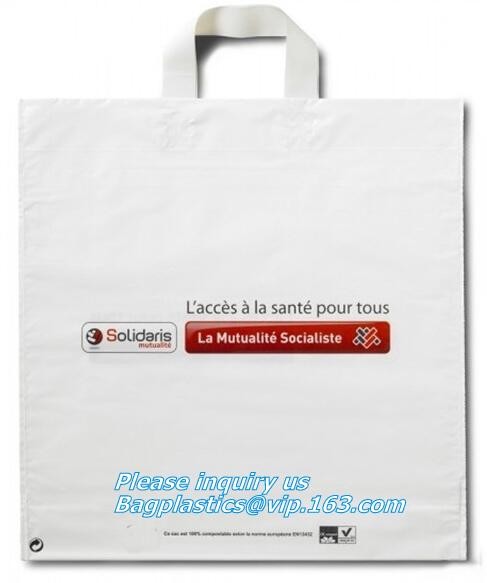 China Custom design plant based compostable biodegradable HDPE soft loop handle plastic shopping bag, flexi soft loop handle p factory