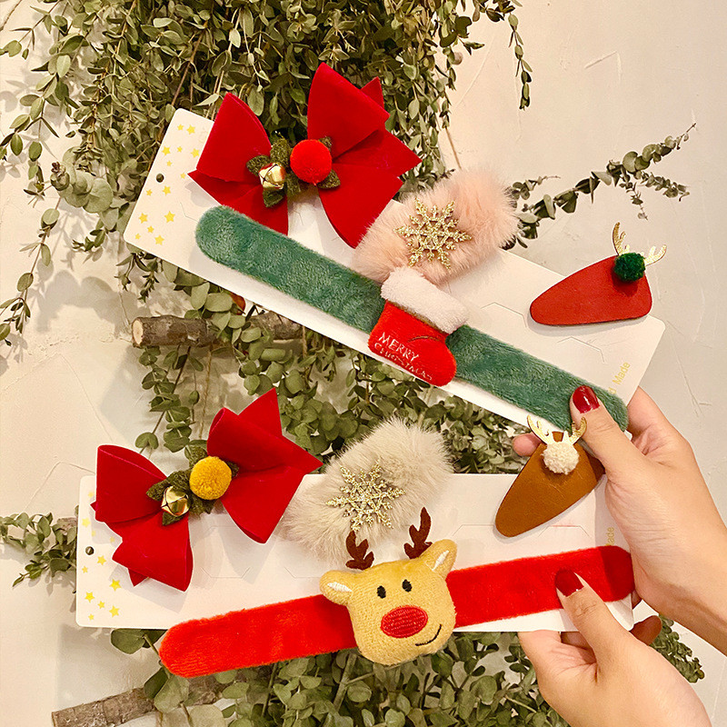 Christmas Slap Bracelets Kids Hair Bow Clips Barrettes Hairpin 43g With Santa Claus