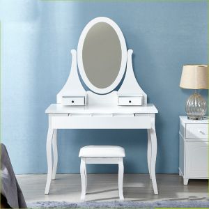 Noble White Solid Wood Tripod With Mirror 62.6INCH Bedroom Dressing Table