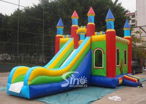 China Lead Free PVC Tarpaulin Inflatable Bouncy Castles , Rainbow Castle Slide Inflatable Combo factory