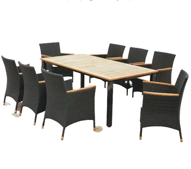 7pcs outdoor Rattan furniture pool side furniture rectangle wooden garden tables with 6 plastic dining chairs---8300