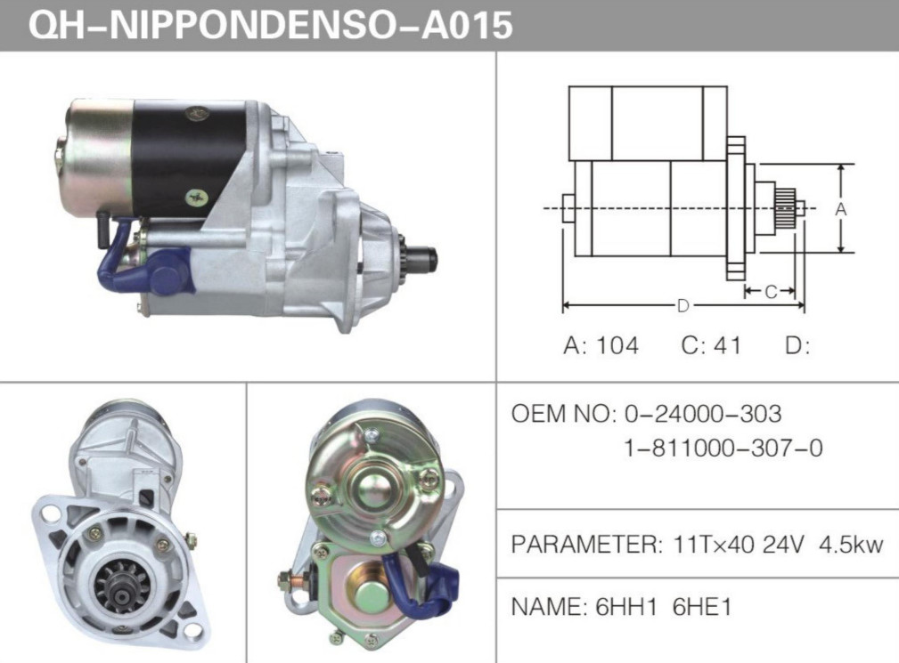6HH1 6HE1 Generator Starter Motor 0-24000-303 1-811000-307-0
