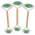 Wood Handle Green Aventurine Double Jade Roller Facial Massage Roller