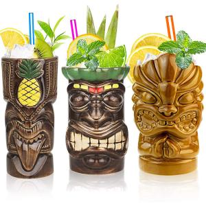 China Tiki Mugs Set of 3 Ceramic Hawaiian Party Mugs Drinkware, Tiki Bar Mugs for Cocktails factory