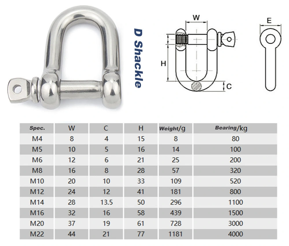 High Strength Stainless Steel Hot Forged D Shackle M4-M22 Perfect for General Industry