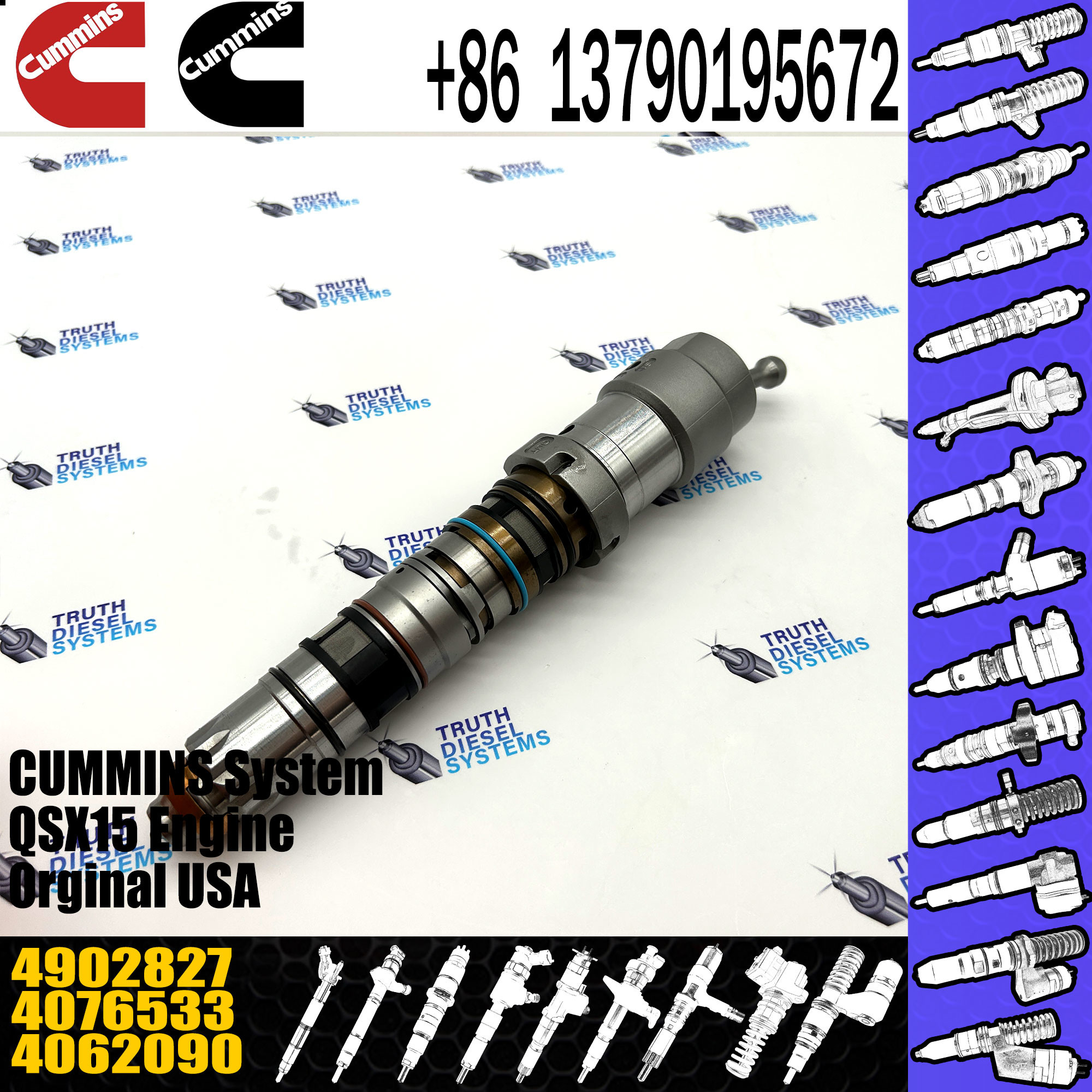 QSK23 Engine Spare Parts Common Rail Fuel Injector 4088431 4076533 4062090 4077076 4902827