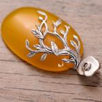 Women Fashion Three Leaves 925 Sterling Silver Synthetic Yellow Chalcedony