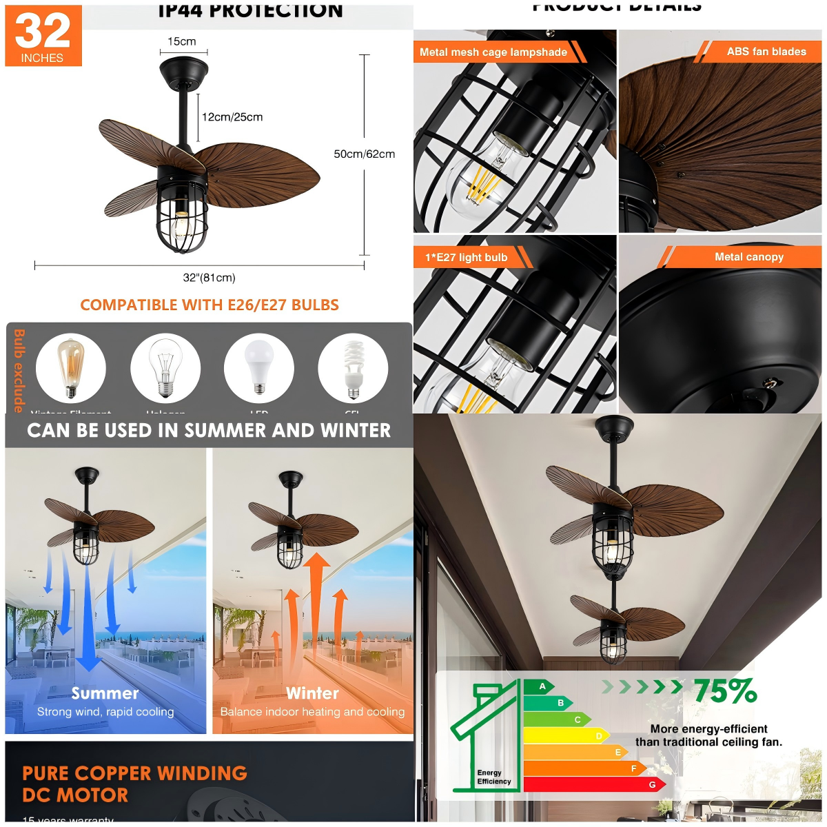 Wholesale factory Custom Dining Room Ceiling Fans Remote Control ABS Retro Smart Home Ceiling Fan Light