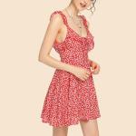 2018 fashion summer ruffle floral red mini backless dress for women