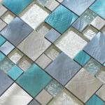 Silver leaf crystal glass mix metal mosaic puzzle pattern for interior