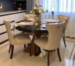 High End Red Solid Wood Table Top Stainless Steel Base Round Dining Tableish