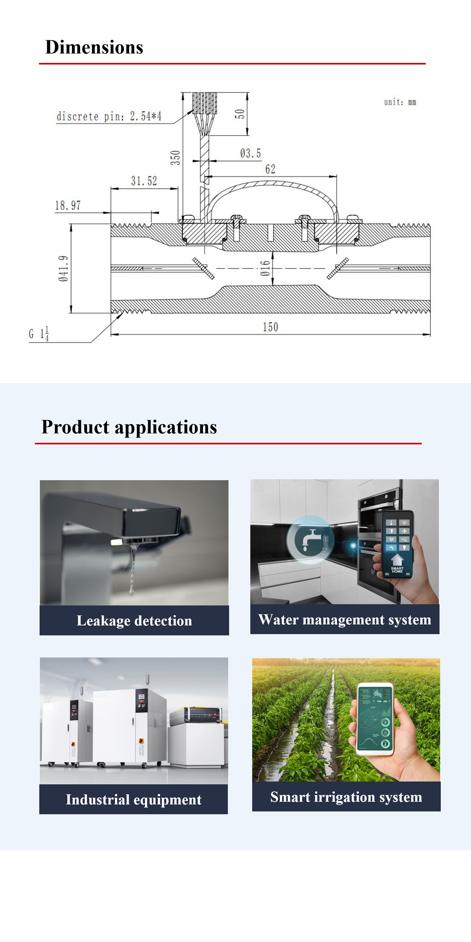 Piezo Ultrasonic Flow Sensor DN25 Liquid Flow Sensor With Ultrasonic Transceiver