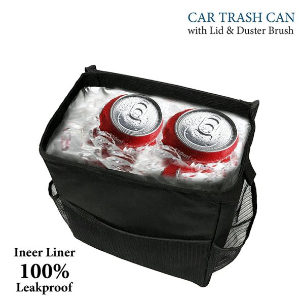 Water Repellent Car Trash Can 100% Leak Proof With Lid And Duster Brush