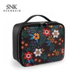 Travel Cosmetic Bag With Zipper Floral Compartment Red Portable Makeup Bag