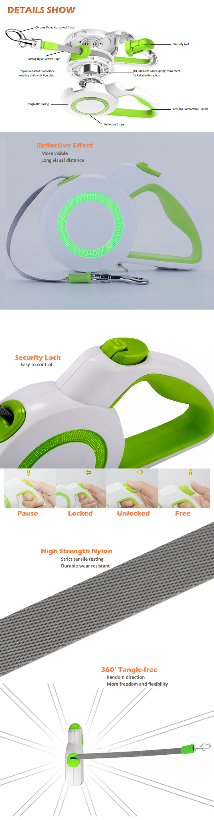 Waterproof Small Large Plastic Nylon puppy collar and leash , Multi Colors Dog Automatic Retractable Leash Custom