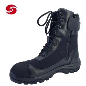 China Black Leather Combat Tactical Military Army Police Outdoor Travel Training Boots factory