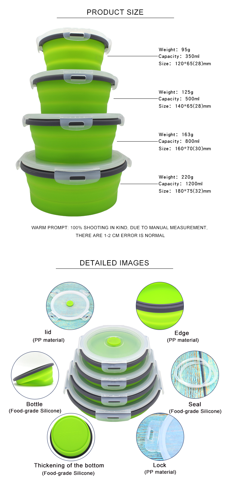 Round 4PCS Collapsible Bento Lunch Boxes With PP Lid