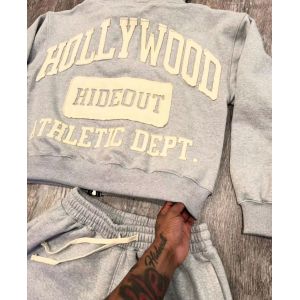Custom Unisex Sweatsuits Cotton Jogger Suits 2 Piece Set Patchwork Screen Print