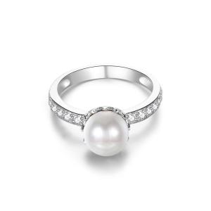 China 15.8mm 1.38 Gram Pearl Shaped Diamond Ring ODM Fiancée Sterling Silver Ring factory