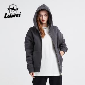 China Zip Up Heavyweight Cotton Hoodie Cropped Winter Polyester Solid Male Black factory