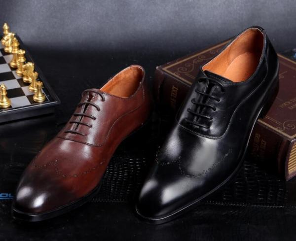 Fashion Men Formal Dress Shoes , Brogue Hidden High Heel Leather Footwear For