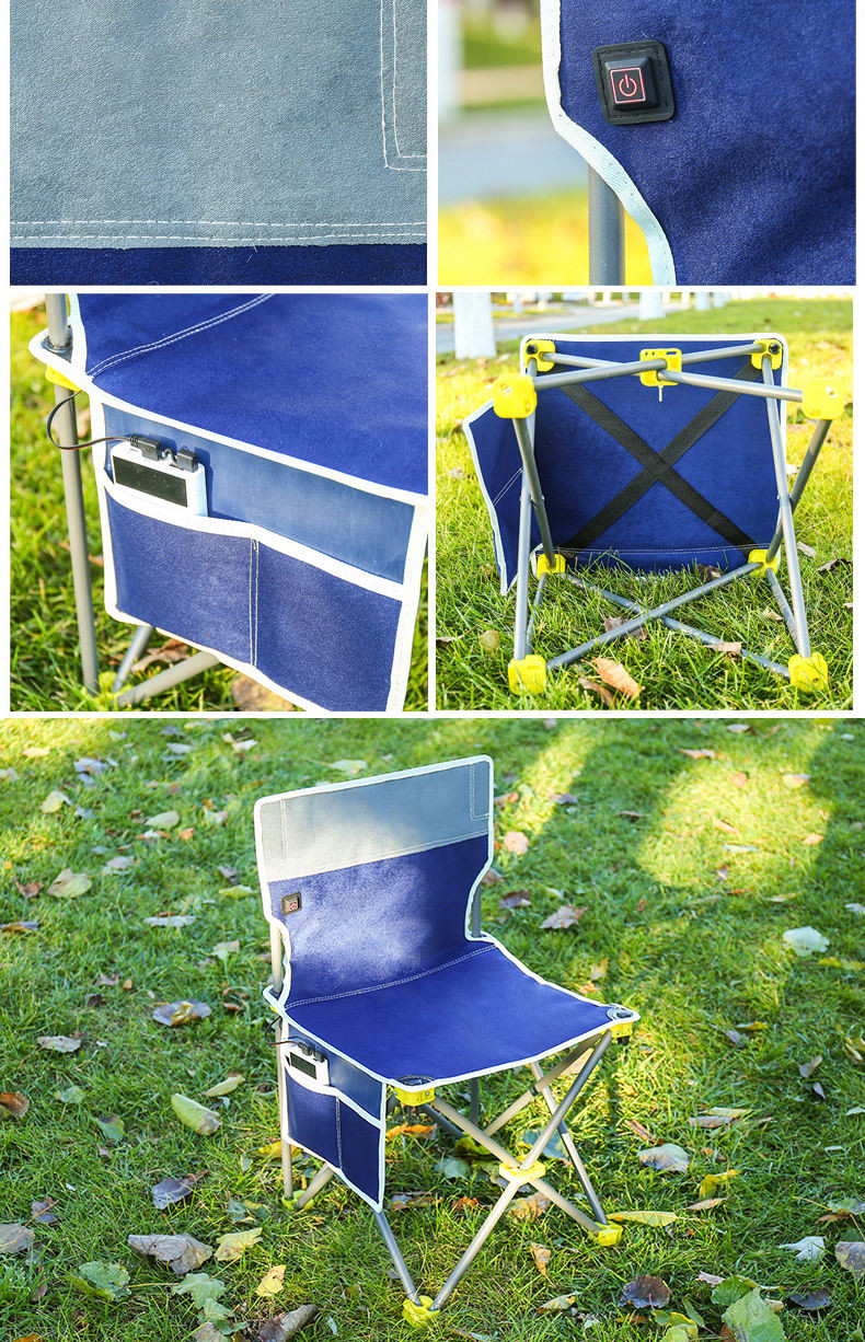 Outdoor Folding Heated Chair Power Bank Seat Leisure Cushion Camping Fishing