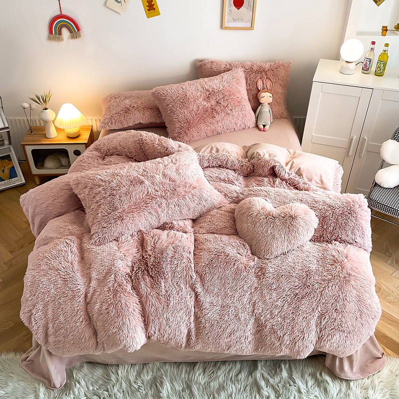 European and American Style Solid Color Thickened Warm Mink Velvet Duvet Bedding Set