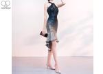 Sleeveless Mermaid Short Prom Dresses Backless Red And Black Sequins Fabric For