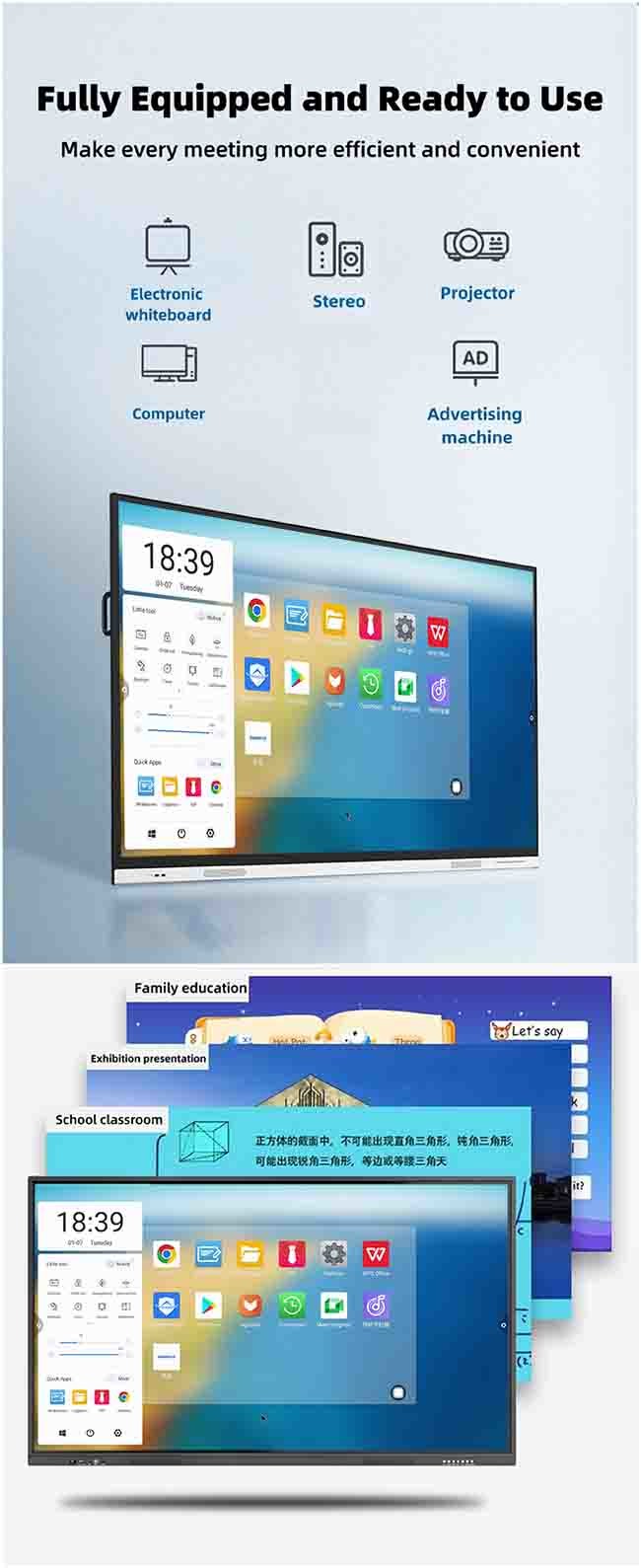 School Smart Interactive Flat Panel 110" LCD Writing All In One Interactive Flat Panel