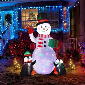 China 6 Feet Christmas Inflatable Snowman and Penguins Colorful Rotating Led Lights Blow up Outdoor Yard Decoration on sale