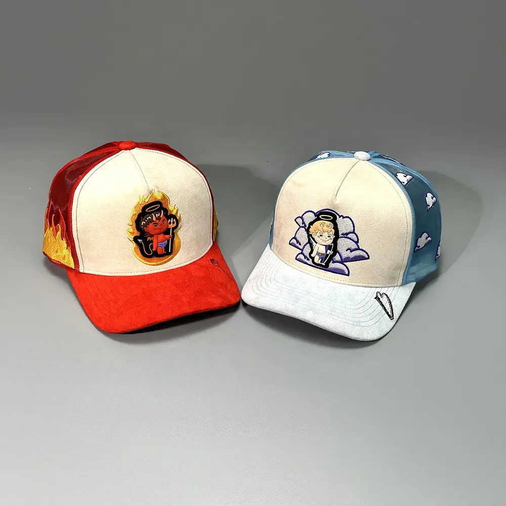 Mesh Suede 5 Panel Trucker Cap Gorras Embroidery Patch Baseball Cap Snapback