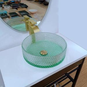 China Diamond Shape Crystal Glass Vessel Sinks Table Top Wash Basin Green Bottom factory