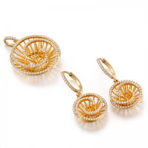 China AAA+ CZ 925 Sterling Silver Bridal Sets Circular Spiral Gold Plated Silver Earrings factory