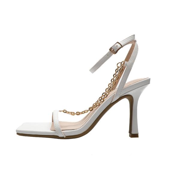 3193-3 European And American Sexy Square Toe Open Toe High Heels, Metal Chain,