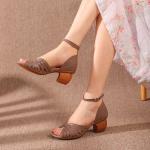HZM010 Leather Sandals Women'S Summer New Style Thick Heel Casual All-Match