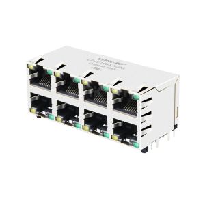 China Amphenol RJSNE-5381-08 Compatible LINK-PP LPJE108XAGNL Tab Up Yellow/Green LED 2X4 Port Ethernet Jack RJ45 without Integrated Magnetics on sale