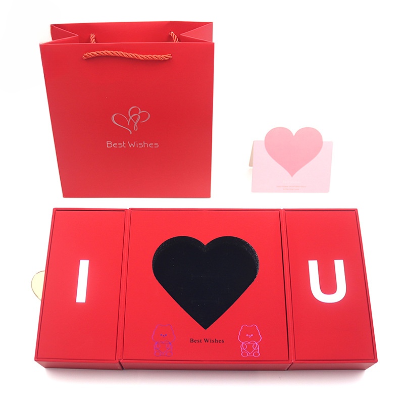 2024 Custom Valentine's Day Gift Packaging Jewelry Red Heart Folding Paper Box Customized Logo
