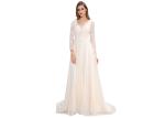 White Lace Beaded Long Sleeve Evening Gowns Maxi For Wedding Prom