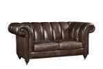 Solid Wood Legs Two Seater Brown Leather Settee , Chesterfield Sofa Bed With