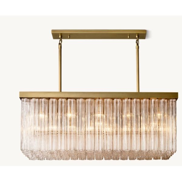 54" Rectangular Glass Chandelier 100V - 277V LED Rectangular Chandelier For