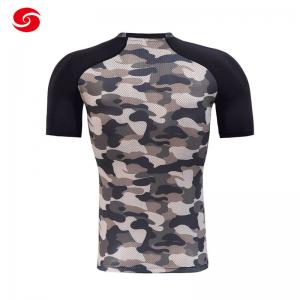 China Bird Eye Cloth Mesh Fitness Sport Compression Running Sweater T Shirt Camouflage factory